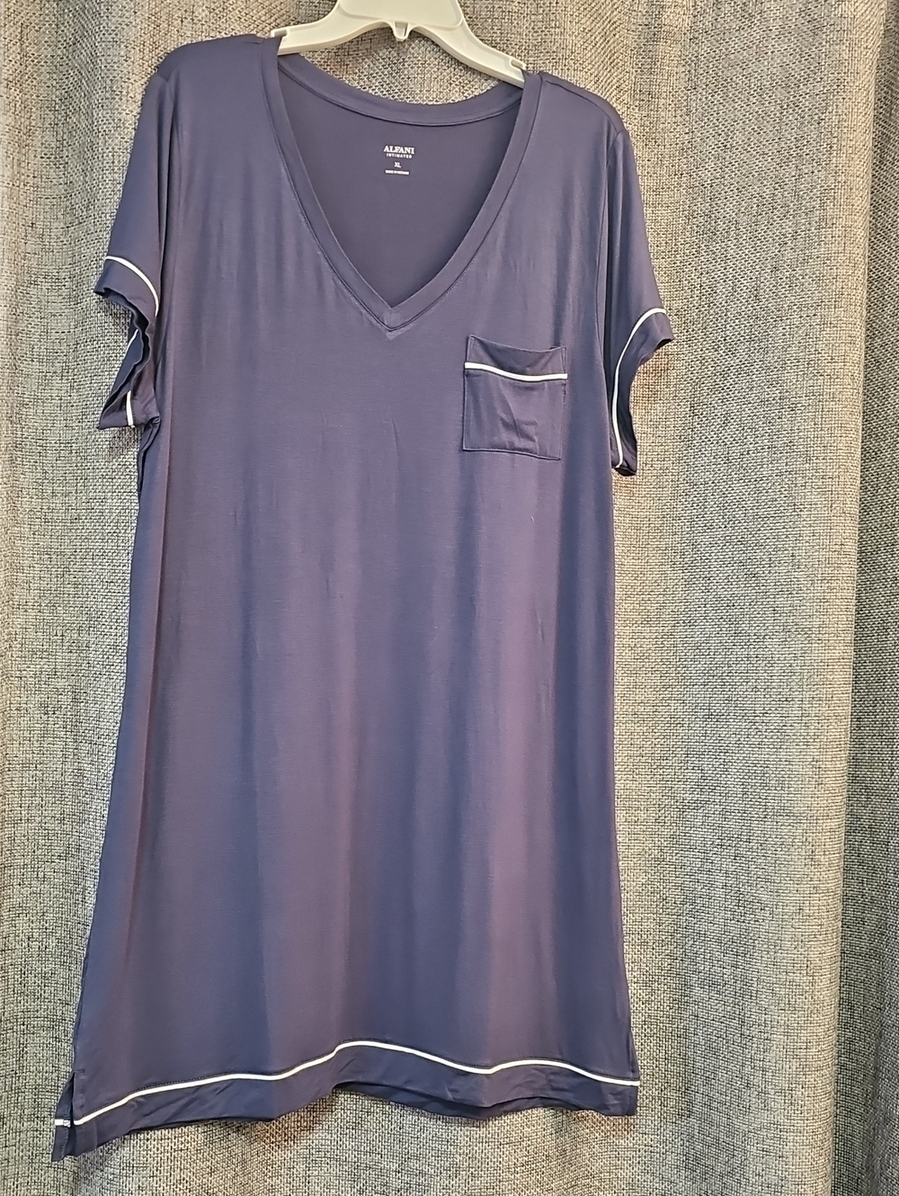 NEW Alfani Purple-Blue V-Neck Short Sleeve Nightgown with Pocket Intimates XL